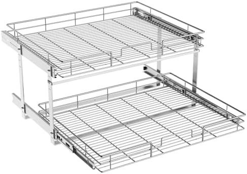 ROOMTEC Pull Out Cabinet Organizer (25½"W x 21½"D),2 Tier Pull Out Storage Shelf Drawer Basket,Sliding Shelves for Base Cabinet Organization in Kitchen, Bathroom, Pantry