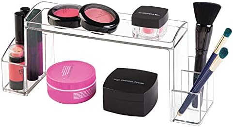 mDesign Small 2-Tier Plastic Medicine Cabinet High-Rise Storage Organizer - for Vitamins, Medical Supplies Makeup Door Shelf Organization - Clear