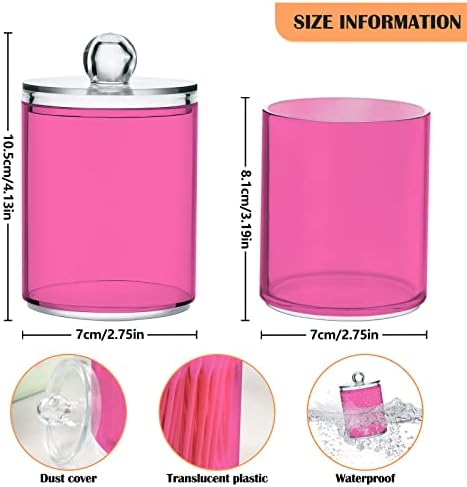 SHJI Hot Pink Qtip Holder Organizer Dispenser Cotton Swabs Cans Plastic Jars with Lid Set 2 Pack Bathroom Storage Canister for Cotton Ball Floss Cotton Pads