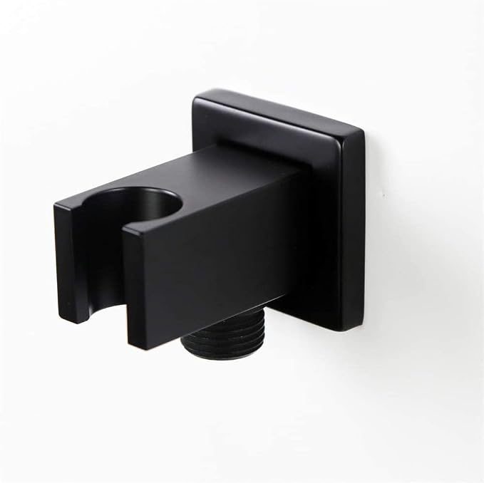 Shower Wand Holder Wall Mount Hand Held Shower Head Holder with Hose Connector for Shower System Faucet Set Shower Elbow Handheld Shower Handle Sprayer Holder Bracket Shower Hose Adapter Matte Black