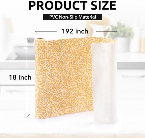 FIFTY FEET 18X192 Inch Shelf Liner with Scissor & Tape Measure for Kitchen Cabinets, PVC Drawer Liner for Dresser Non-Slip Bathroom, Non-Adhesive Cabinet Liner Washable (Orange Crack)