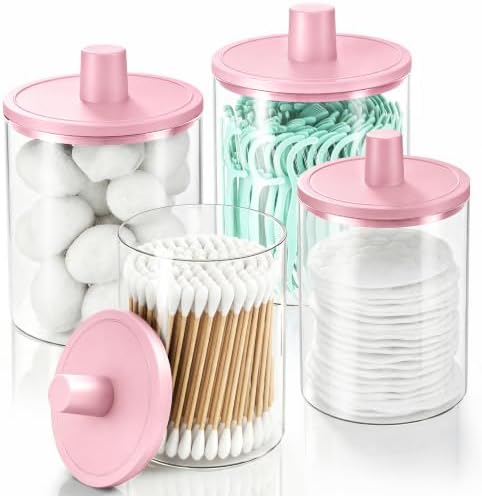 Glass Qtip Holder Dispenser - 4 Pack, Bathroom Decor and Organizer