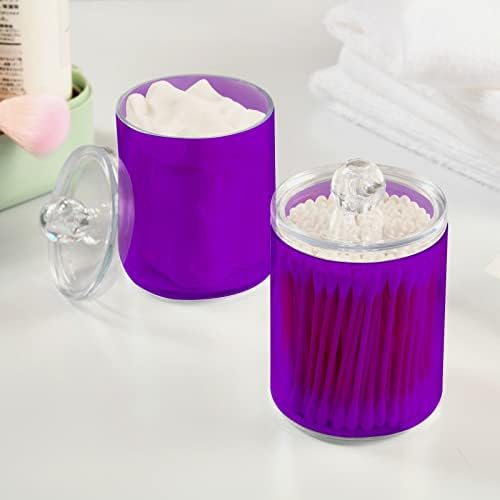 SHJI Purple Qtip Holder Organizer Dispenser Cotton Swabs Cans Plastic Jars with Lid Set 4 Pack Bathroom Storage Canister for Cotton Ball Floss Cotton Pads
