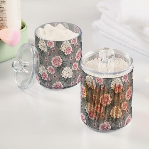 MNSRUU 4 Pack Qtip Holder Organizer Dispenser Pink Roses Vintage Bathroom Containers Bathroom Vanity Storage Canister Apothecary Jars for Cotton Swabs/Pads/Floss
