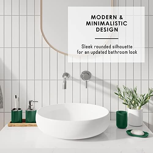 Clara Clark Bathroom Accessories Set - Bathroom Set with Adhesive Corner Shower Caddy Hanging, 25PC Bathroom Accessory Set, Green Shower Curtain Set, Toilet Brush, Trash Can & Soap Dispenser