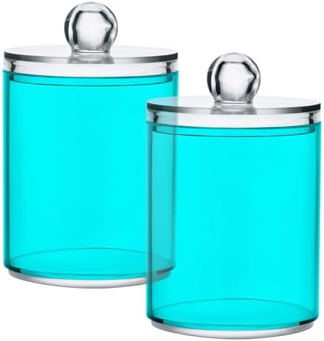 Gredecor 4 Pack Cyan Qtip Holder Organizer Dispenser Clear Bathroom Storage Canister Cotton Ball Holder Bathroom Containers for Cotton Swabs/Pads/Floss