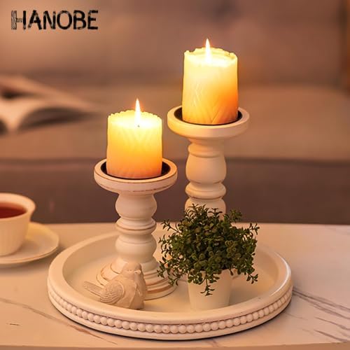 Hanobe Round Decorative Tray for Coffee Table, White, 11.8-inch