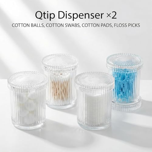 rejomiik 2 Pack Thick Glass Qtip Holder Apothecary Jars with Lids, Clear