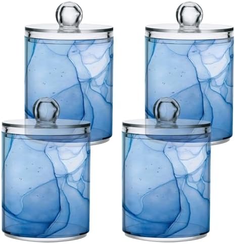 MNSRUU 2 Pack Qtip Holder Organizer Dispenser Blue Marble Fluid Art Bathroom Storage Canister Cotton Ball Holder Bathroom Containers for Cotton Swabs/Pads/Floss