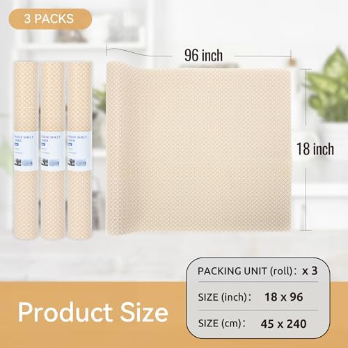 FIFTY FEET 18"x96" Non-Adhesive Shelf Liner for Kitchen Cabinets and Drawers, Washable Non-Slip PVC Cabinet Liner (Yellow Circle)(3 Roll)