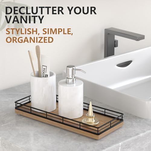 Bathroom Tray for Counter Top Organizer, Acacia Wood Vanity Tray