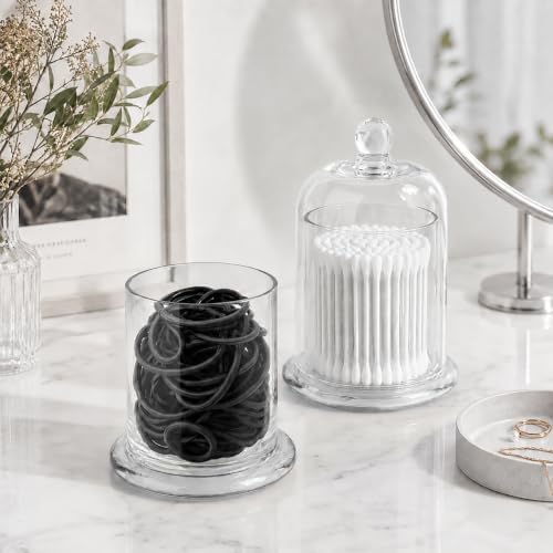 rejomiik Qtip Holder Glass Apothecary Jars with Lids Bathroom Storage Clear