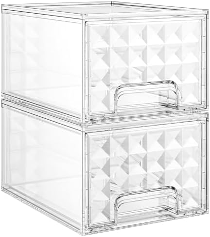 Delamu 2 Pack Stackable Storage Drawers organizer, Clear