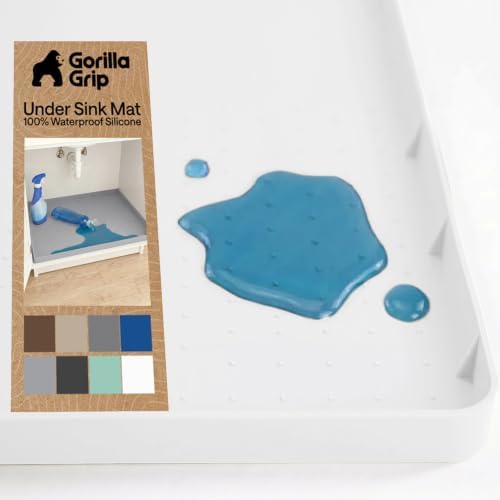 GORILLA GRIP Waterproof Silicone Under Sink Mat, Stay in Place, 19x34 White