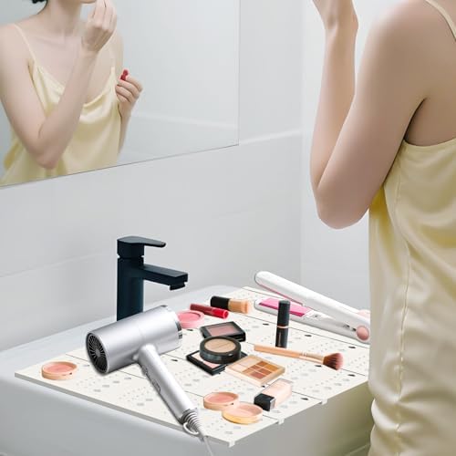 Mofason Bathroom Sink Top Cover for Counter Space, Sink Makeup Mat Pearl