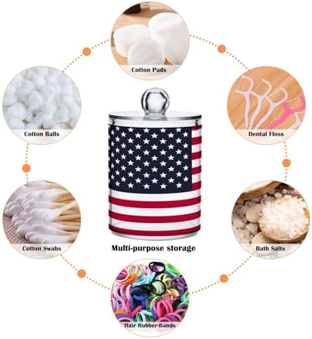 ALAZA Hipster American Flag 4 Pack Qtip Holder Dispenser for Cotton Swabs, Balls, Pads, Floss 10 oz Plastic Canister Organizer