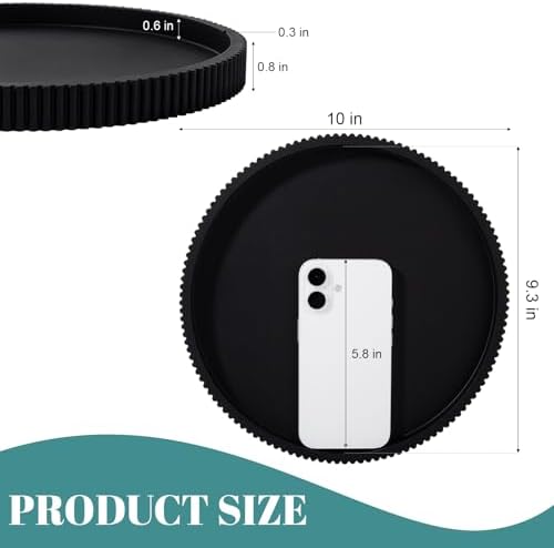 Silicone Bathroom Tray Round Perfume Tray Coffee Table Decor, 10" Black