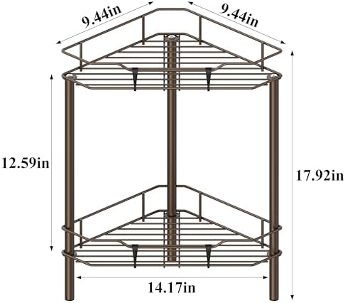 HuggieGems Metal Floor Standing Corner Shower Caddy, Bronze, 2 Tier