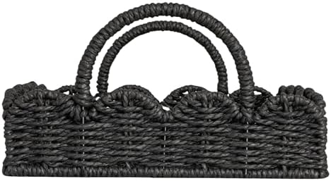 Household Essentials Handwoven Tray with Scalloped Edge and Handles, Natural