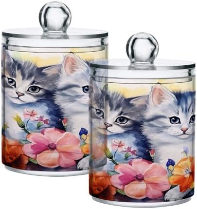 2 Pack Qtip Holder Dispenser with Lids, Plastic Storage Containers, Bathroom Canisters Organizer for Cotton Ball, Swab, Round Pads, Floss 21215774