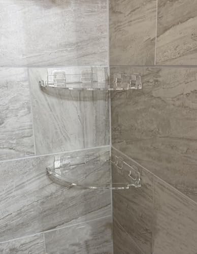 JiePai Adhesive Acrylic Corner Shower Caddy 2 Pack, Rustproof Bath Shelf