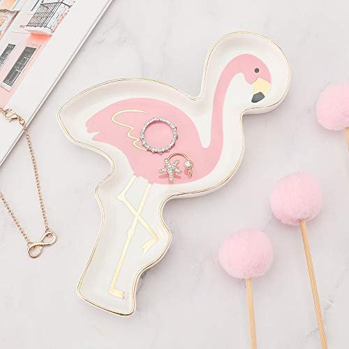 Stephanie Imports Flamingo Ceramic Trinket Plate and Decorative Jewelry Dish