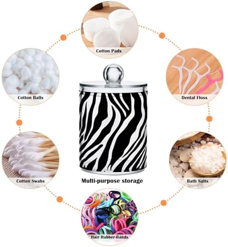 ALAZA White Black Print Zebra 4 Pack Qtip Holder Dispenser for Cotton Swabs, Balls, Pads, Floss 10 oz Plastic Canister Organizer