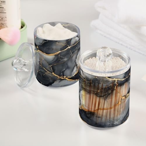 MNSRUU 4 Pack Qtip Holder Organizer Dispenser Abstract Black White Gold Marble Bathroom Containers Bathroom Vanity Storage Canister Apothecary Jars for Cotton Swabs/Pads/Floss