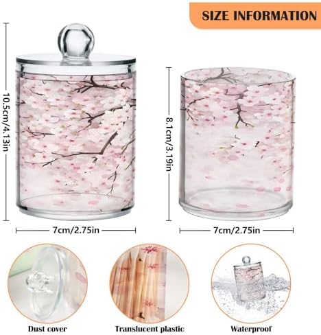 ALAZA Cherry Blossom Flower Floral 2 Pack Qtip Holder Dispenser for Cotton Swabs, Balls, Pads, Floss 10 oz Plastic Canister Organizer