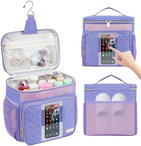 Portable Shower Caddy College Dorm Essentials (Full Size Bottle Compatible), Toiletry Bag for Women Men, Hanging Makeup Organizer Bag for Travel,Gym & Camping,Purple
