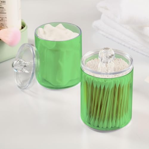 Gredecor 4 Pack Light Green Qtip Holder Organizer Dispenser Clear Bathroom Storage Canister Cotton Ball Holder Bathroom Containers for Cotton Swabs/Pads/Floss