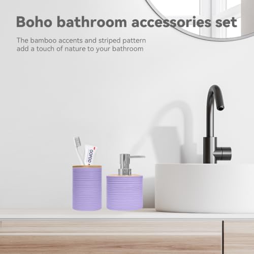 2 PCS Bathroom Accessories Set, Purple Soap Dispenser and Toothbrush Holder