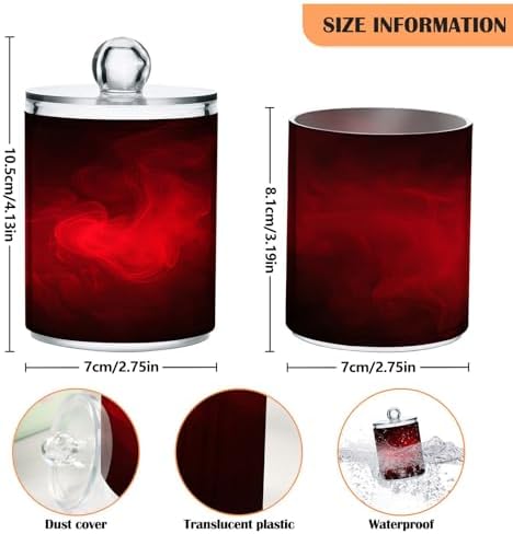 Gredecor 2 Pack Qtip Holder Clear Red Apothecary Jars with Lids Plastic Acrylic Bathroom Jars Vanity Countertop Canister Storage Organizer for Cotton Ball,Swabs,Pads,Floss
