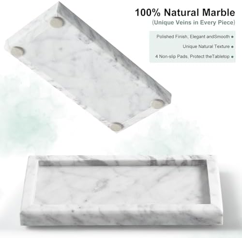 Natural Small Marble Vanity Tray, Stone Organizer for Bathroom & Kitchen