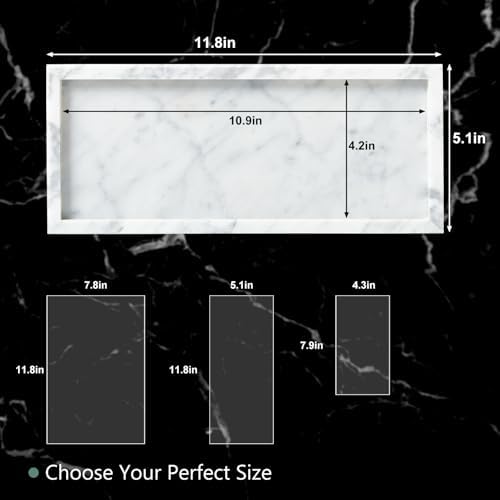 Natural Marble Vanity Tray, Stone Organizer for Bathroom & Kitchen