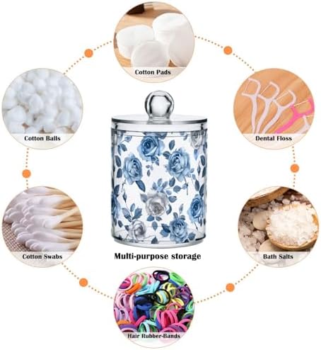 2 Pack Qtip Holder Organizer Dispenser Roses Blue Grey Bathroom Storage Canister Cotton Ball Holder Container for Cotton Pads/Swabs/Floss