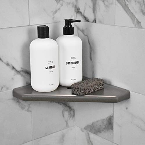 Questech 8" Corner Shower Shelf - Lugged for New Construction, Shower Organizer for Tiled Walls, Corner Caddy Soap Dish Bathroom Storage, Geo Lugged, Brushed Nickel Finish