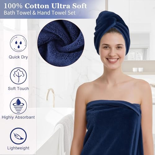 Bathroom Accessories Set with Sequin Shower Curtain, Navy Blue Bathroom Set with Trash Can,Towel Set,Shower Curtain Set