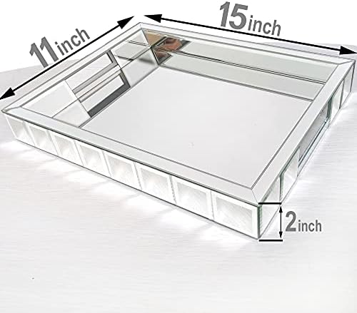 Wocred Perfume Tray,Super Gorgeous Vanity Tray with Handles,Jewelry Organizer Decorative Tray for Dresser,Coffee Table,Bedroom Ottoman(11”x15”x2”)