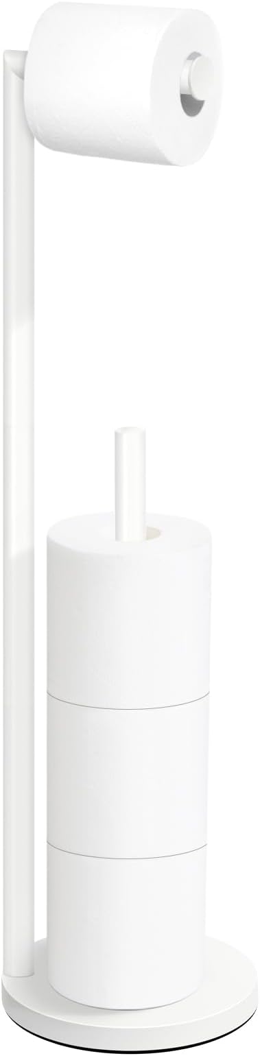 Toilet Paper Holder Stand, White Toilet Paper Holder Free Standing | Toilet Paper Holder for 4 Rolls, Bathroom Organizers and Storage with Anti-Slip Base and Rustproof