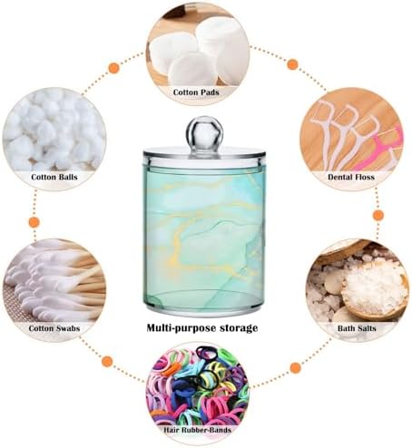 MNSRUU 2 Pack Qtip Holder Organizer Dispenser Modern Art Marble Teal Bathroom Storage Canister Cotton Ball Holder Bathroom Containers for Cotton Swabs/Pads/Floss