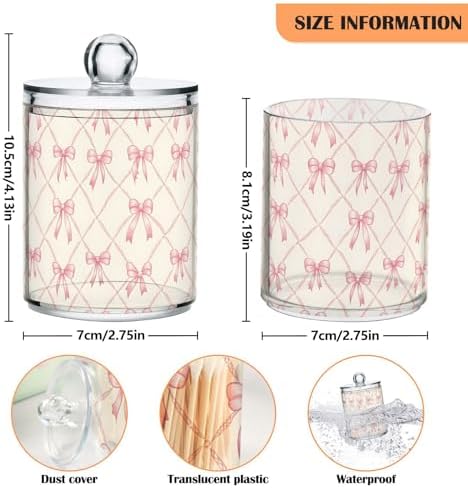 ALAZA Bow Plaid 4 Pack Qtip Holder Dispenser for Cotton Swabs, Balls, Pads, Floss 10 oz Plastic Canister Organizer