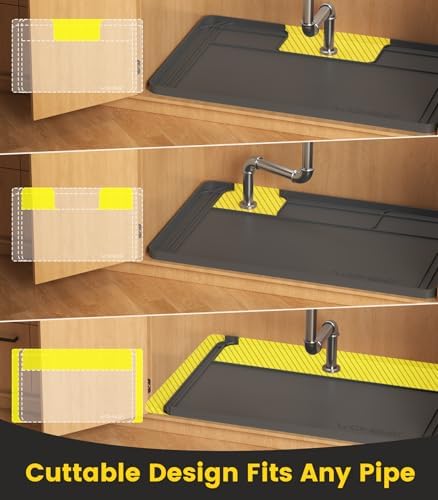 Under Sink Mats for Kitchen Waterproof 34"x22",Grey