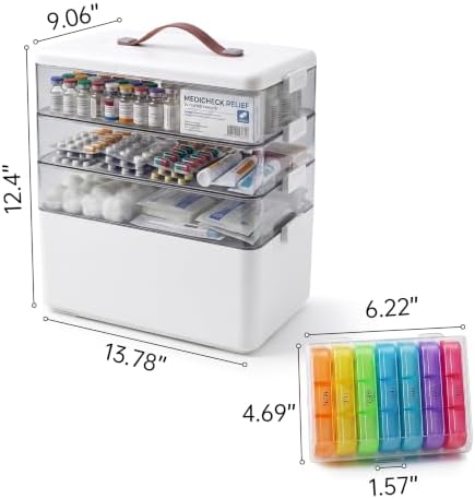 4-Tier Medicine Organizer, Medicine Cabinet Organizers Storage Box, Portable Medicine Cabinet With Handle, Multipurpose Medical Box, 7‑Day Pill‑Box, Light‑Shielded Compartments, For Home, School