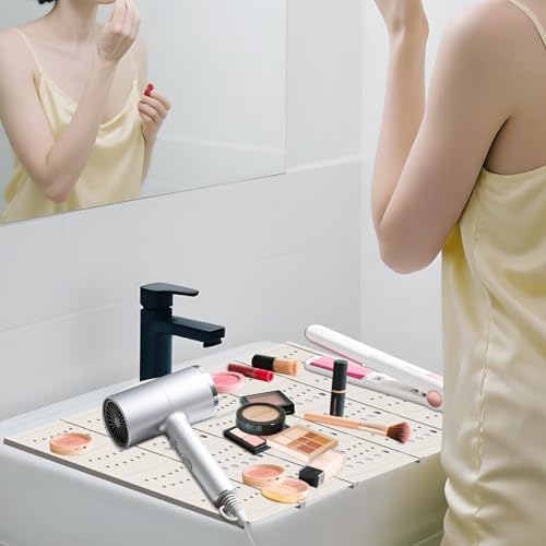 Mofason Large Bathroom Sink Makeup Mat - Foldable Sink Top Cover Pearl
