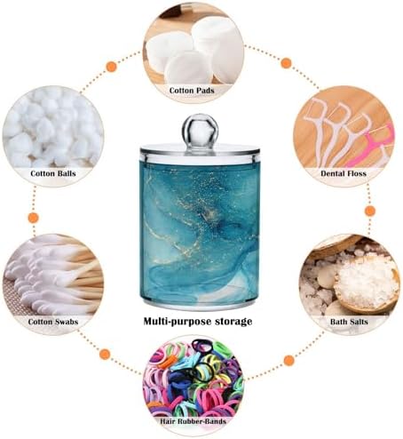 MNSRUU 2 Pack Qtip Holder Organizer Dispenser Blue Marble Abstract Fluid Art Bathroom Storage Canister Cotton Ball Holder Bathroom Containers for Cotton Swabs/Pads/Floss