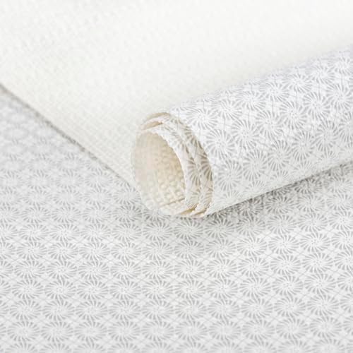 FIFTY FEET 18"x96" Non-Adhesive Shelf Liner for Kitchen Cabinets and Drawers, Washable Non-Slip PVC Cabinet Liner (White Circle)(4 Roll)