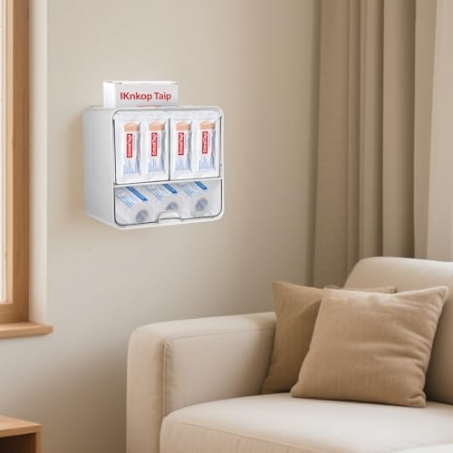 YEXEXINM 2 PCS Bandages Storage Organizer for Wall Large Bandage Organizer with Lid 3-Compartment Plastic Bandaid Storage Container for Home Medicine Cabinet, Elastic Bandage Wrap, Cotton Swab