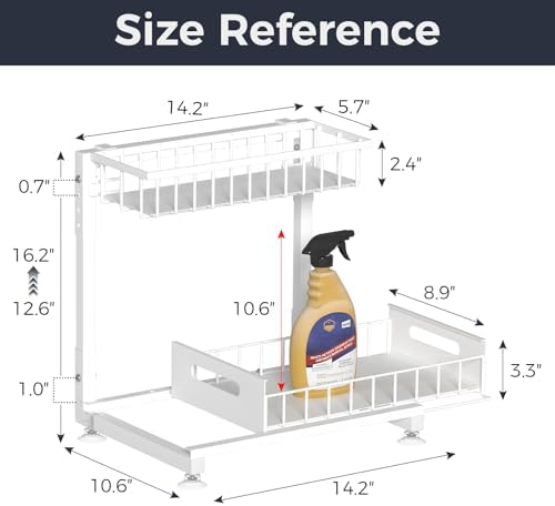 Saydear L-Shaped Under Sink Organizer, 2-Tier Pull-out Cabinet Rack 1-Pack