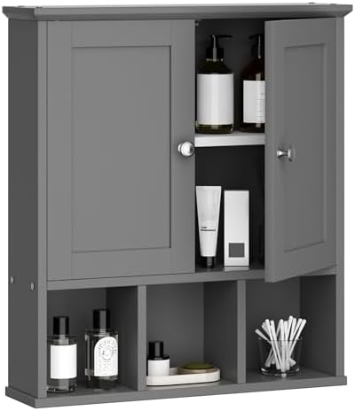Shintenchi Bathroom Medicine Cabinet, Wall Mounted, Adjustable Shelf, Gray